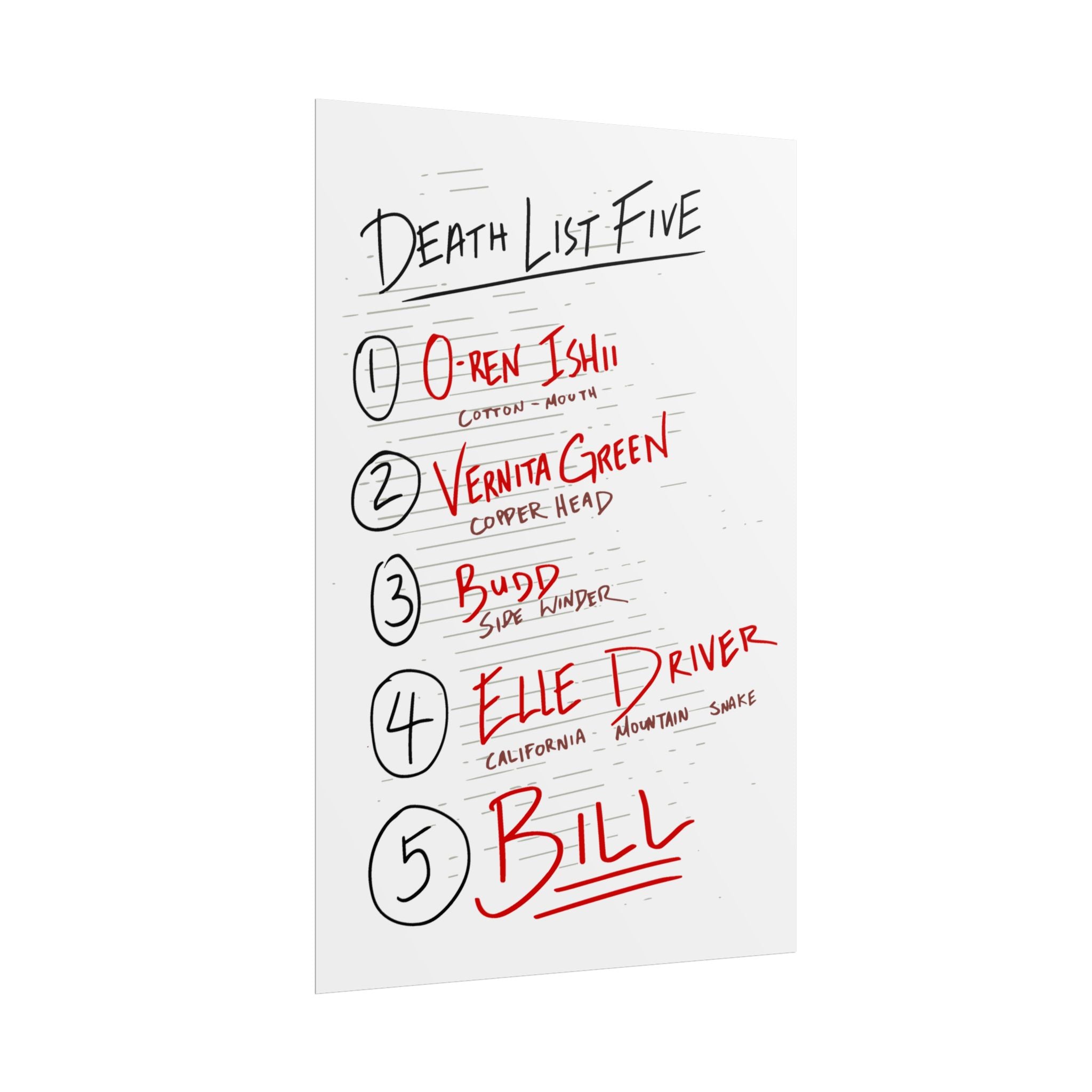 Death List Five Tarantino - Poster - The Films Point