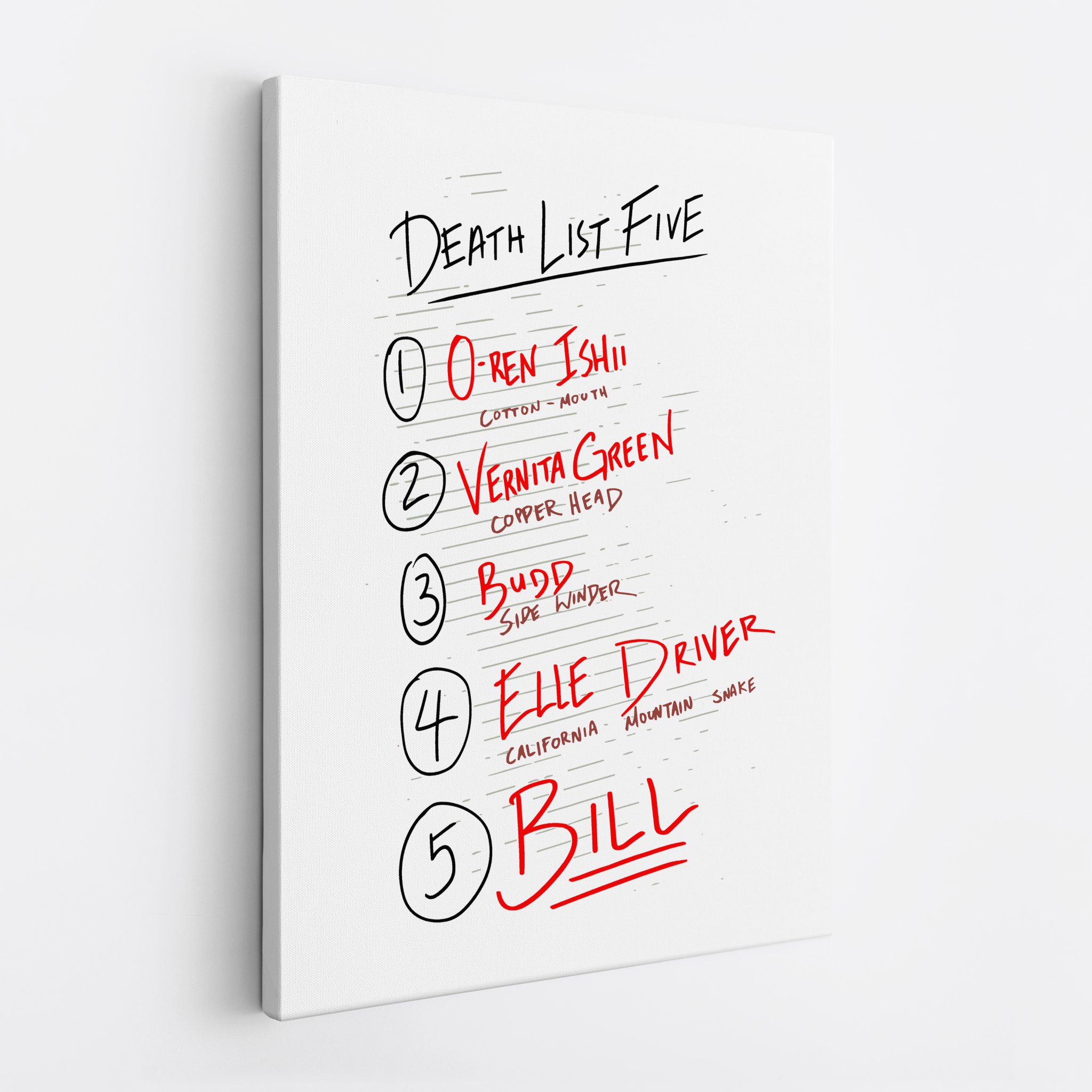 Death List Five Tarantino - Canvas Art - The Films Point