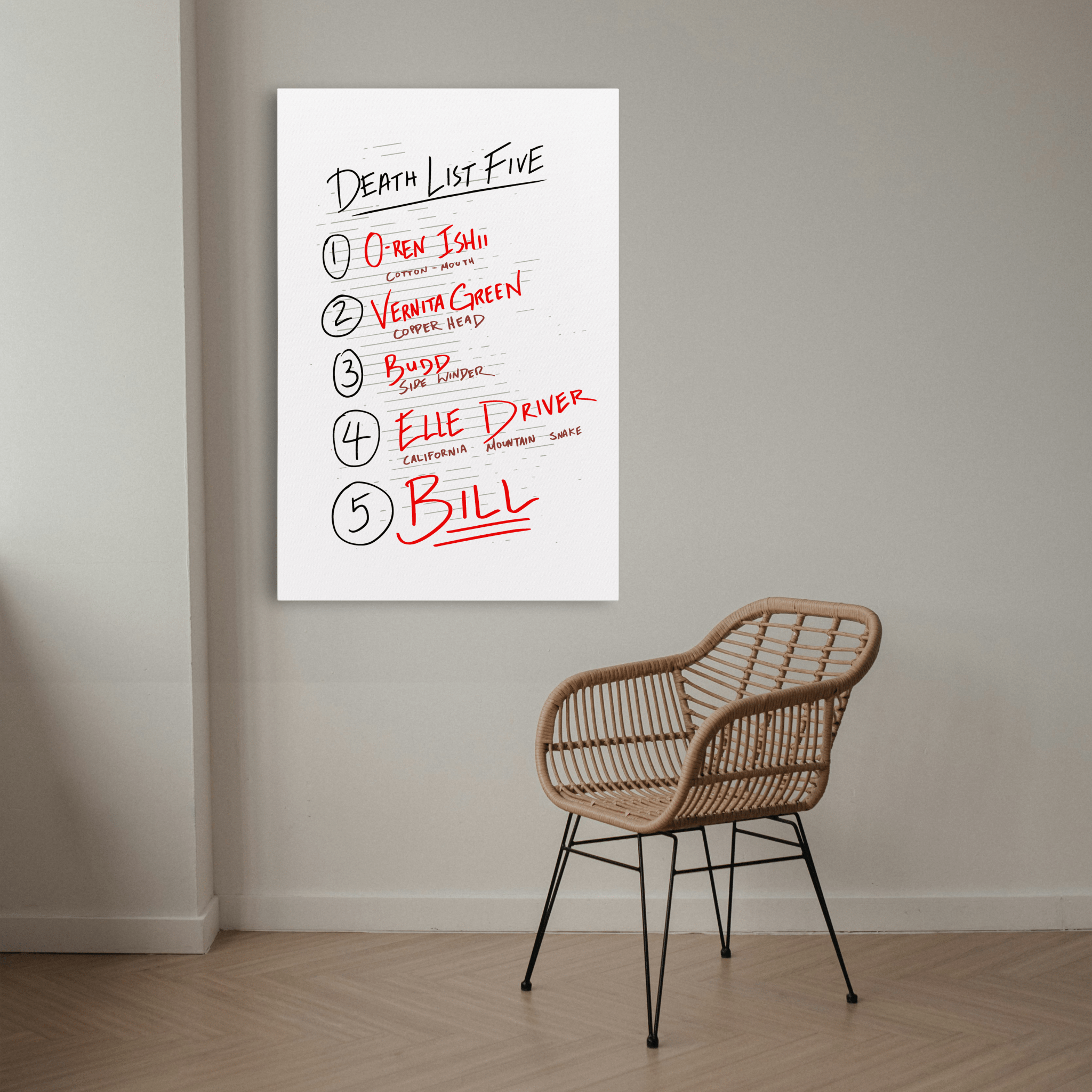 Death List Five Tarantino - Canvas Art - The Films Point