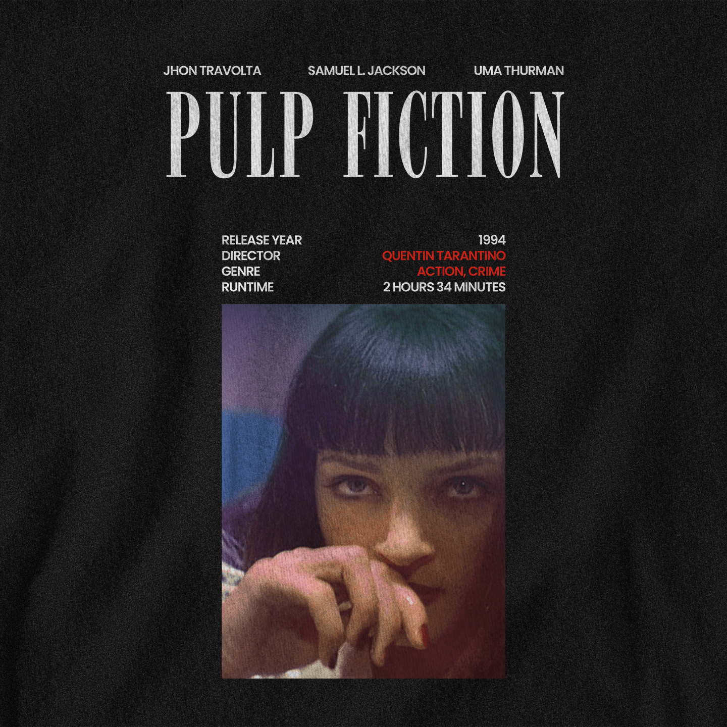 Pulp Fiction Mia Cover Vibe - T-Shirt - The Films Point