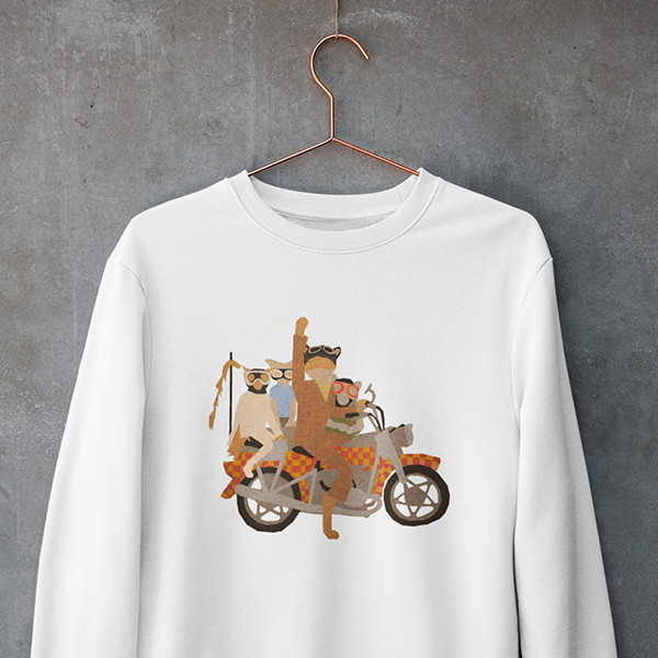 Warm and stylish sweatshirt with a unique 'Fantastic Mr. Fox Motorcycle' design, paying homage to Wes Anderson's 'Fantastic Mr. Fox'