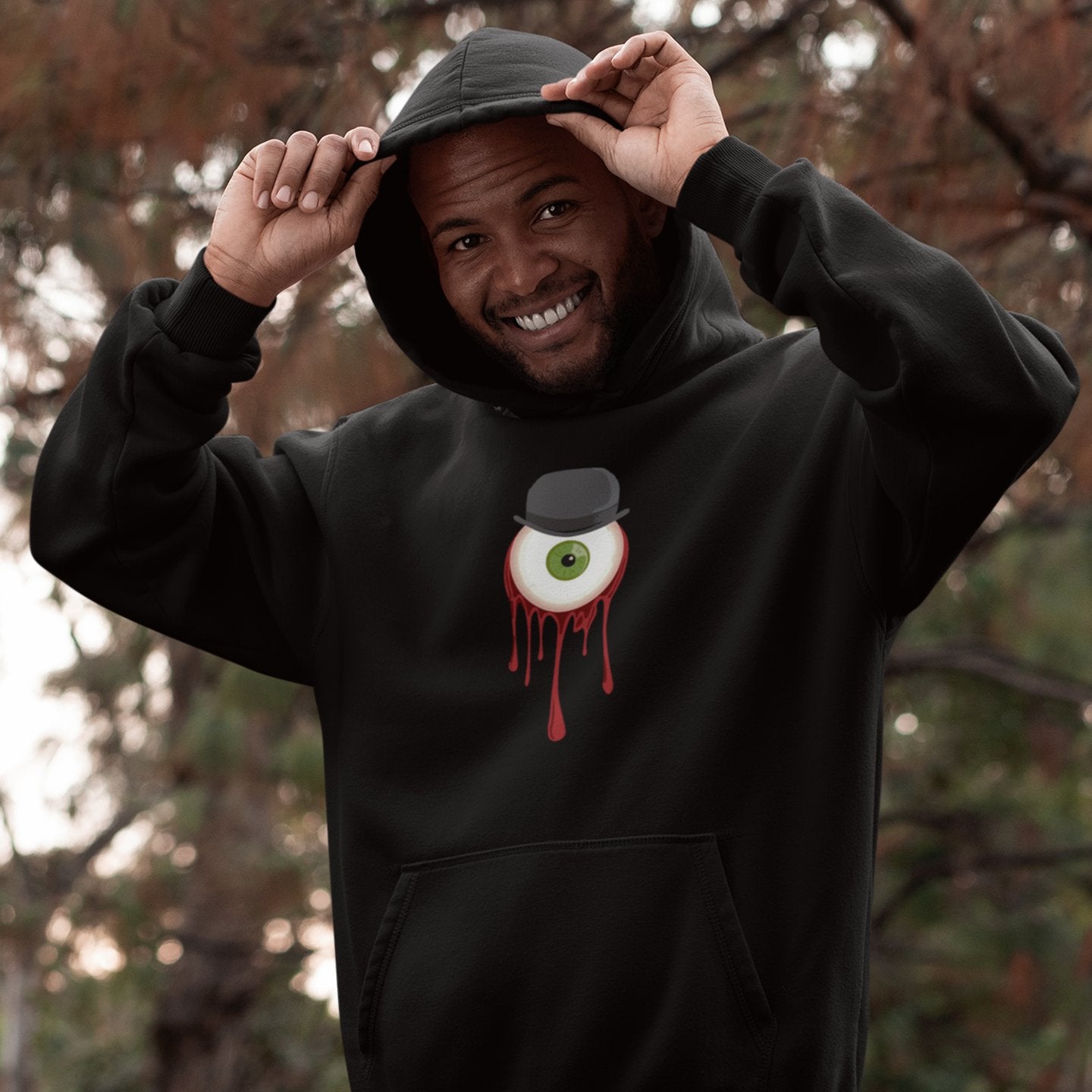 Be happy orange store and black hoodie